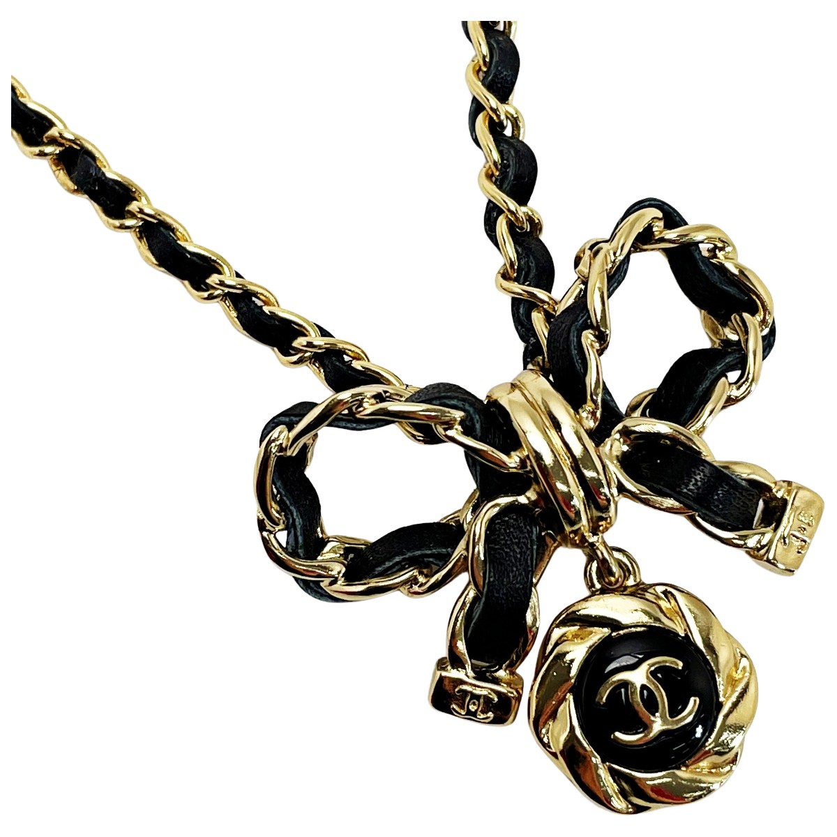 ☆☆【中古】CHANEL シャネル レザーリボン A22A ブラック ネックレス メティエダール レディース アクセサリー Bランク