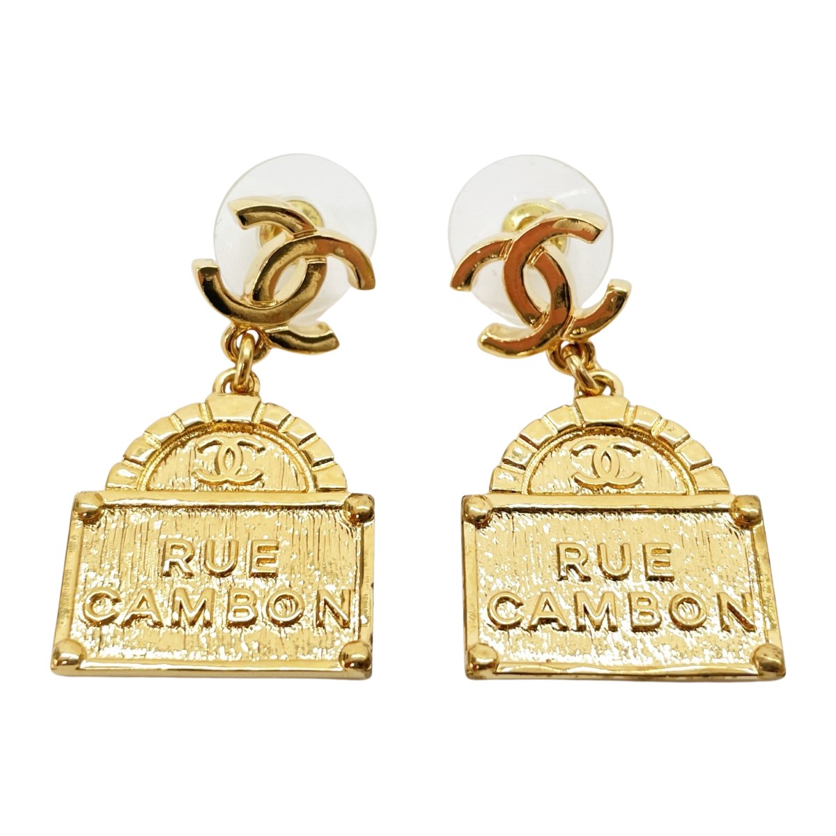 ☆☆【中古】CHANEL シャネル ココマーク×RUE GANBONロゴ ゴールド ピアス レディース アクセサリー Bランク