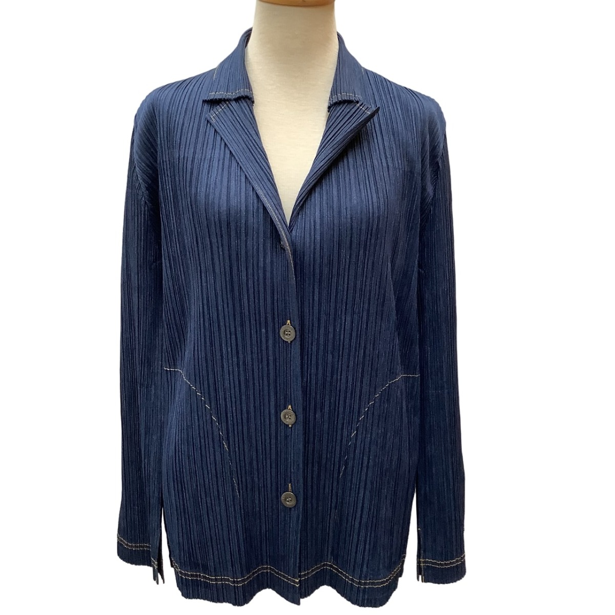 【中古】ISSEY MIYAKE イッセイミヤケ PLEATS PLEASE ジーンズ書き換える 上衣 SIZE3 PP75-JD022 米国海軍 B序列付ける