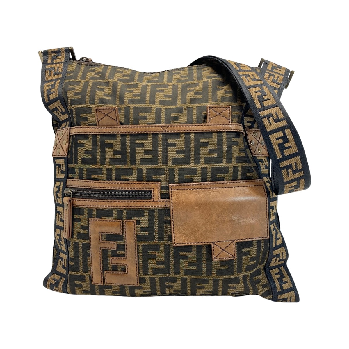【中古】FENDI フェンディ ズッカ柄 ショルダーバッグ 7VA167 ブラウン キャンバス×レザー メッセンジャーバッグ Bランク