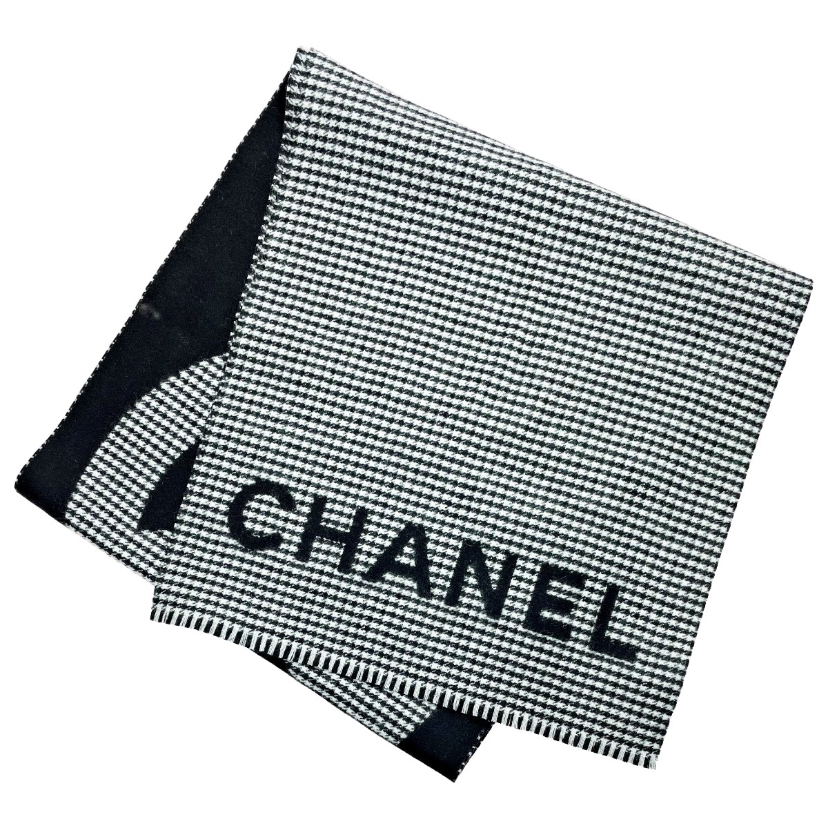 【中古】CHANEL シャネル 袈裟 黒いこと系 ギンガム読み合わせる 羊毛×カシミール レディース A序列付ける