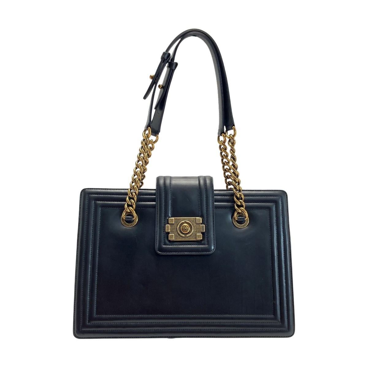 【中古】CHANEL シャネル ボーイシャネル チェーントートバッグ ブラック レザー ココマーク ワンショルダー 布袋有 Bランク