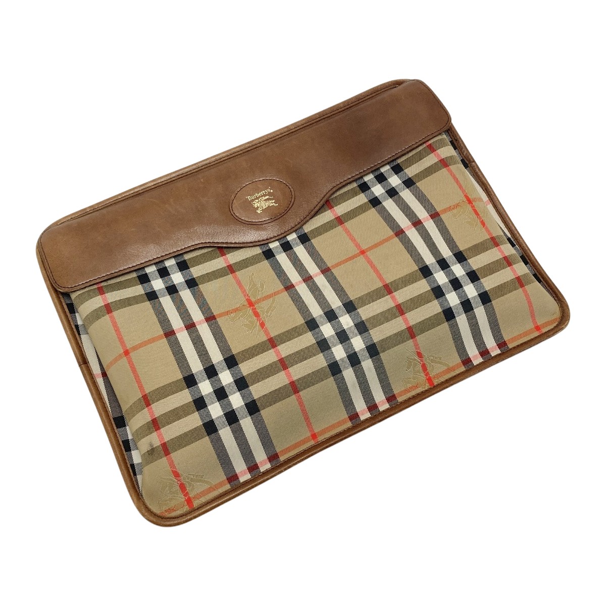 【中古】BURBERRY バーバリー ノバチェック クラッチバッグ ベージュ×ブラウン キャンバス/レザー シャドーホース Cランク