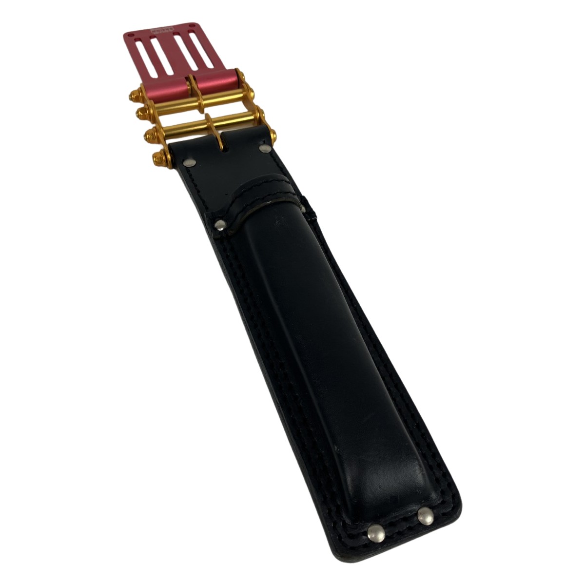 ЗЗ【中古】KNICKS 5分~1寸用 ヌメ革 ノミホルダー ベルトループ・チェーン金具付き KB-010DX ブラック×レッド×ゴールド Bランク