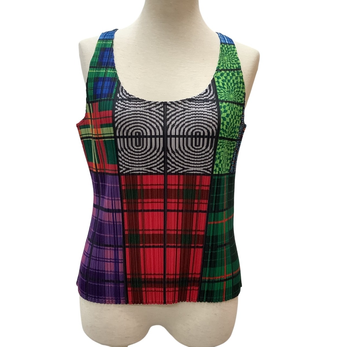 【中古】ISSEY MIYAKE イッセイミヤケ PLEATS PLEASE ノースリーブカットソーSIZE 4 総柄 PP64-JK221 Bランク