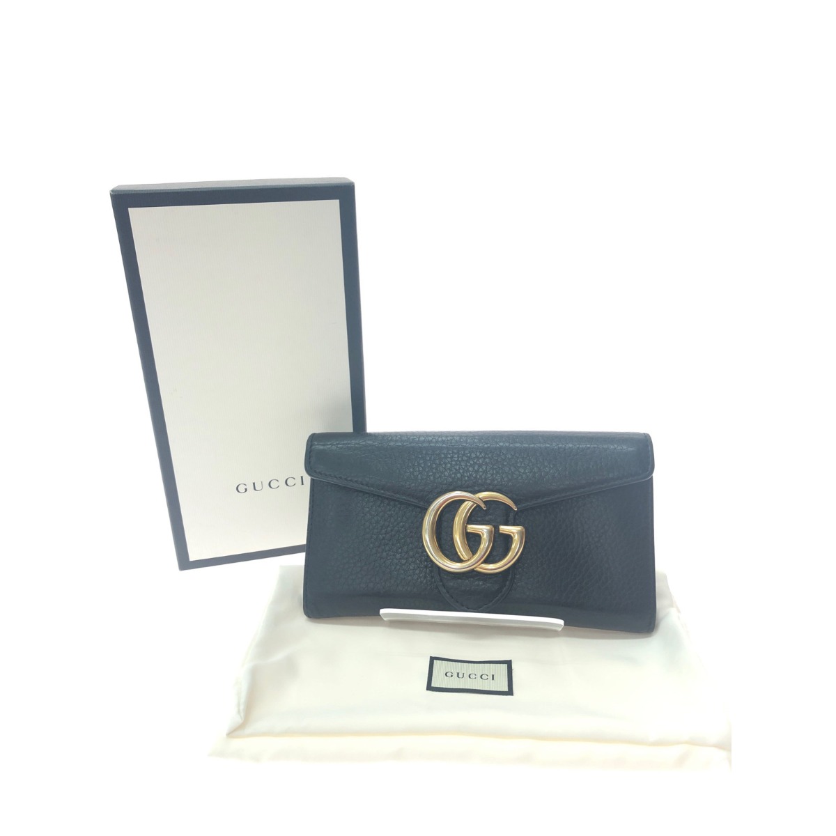 ▼▼【中古】GUCCI グッチ レディース 長財布 GG マーモント フラップ 400586 ブラック Bランク|リサイクルビッグバン店