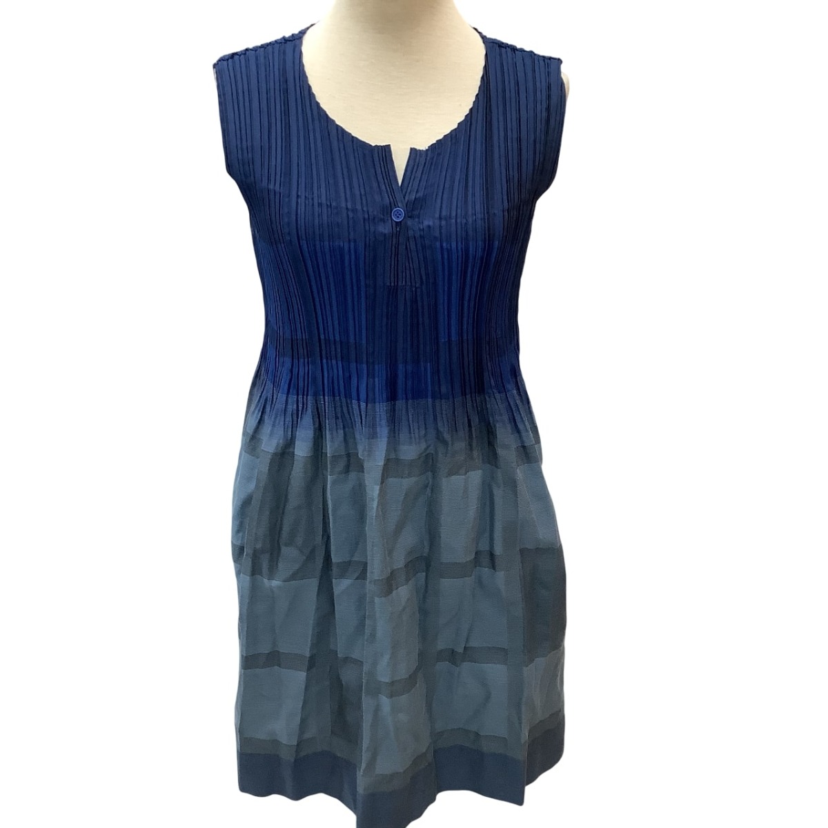 【中古】ISSEY MIYAKE FETE A.POC 消しプリーツ チュニック ワンピース チェック SIZE 2 IF74FJ727 ブルー Bランク