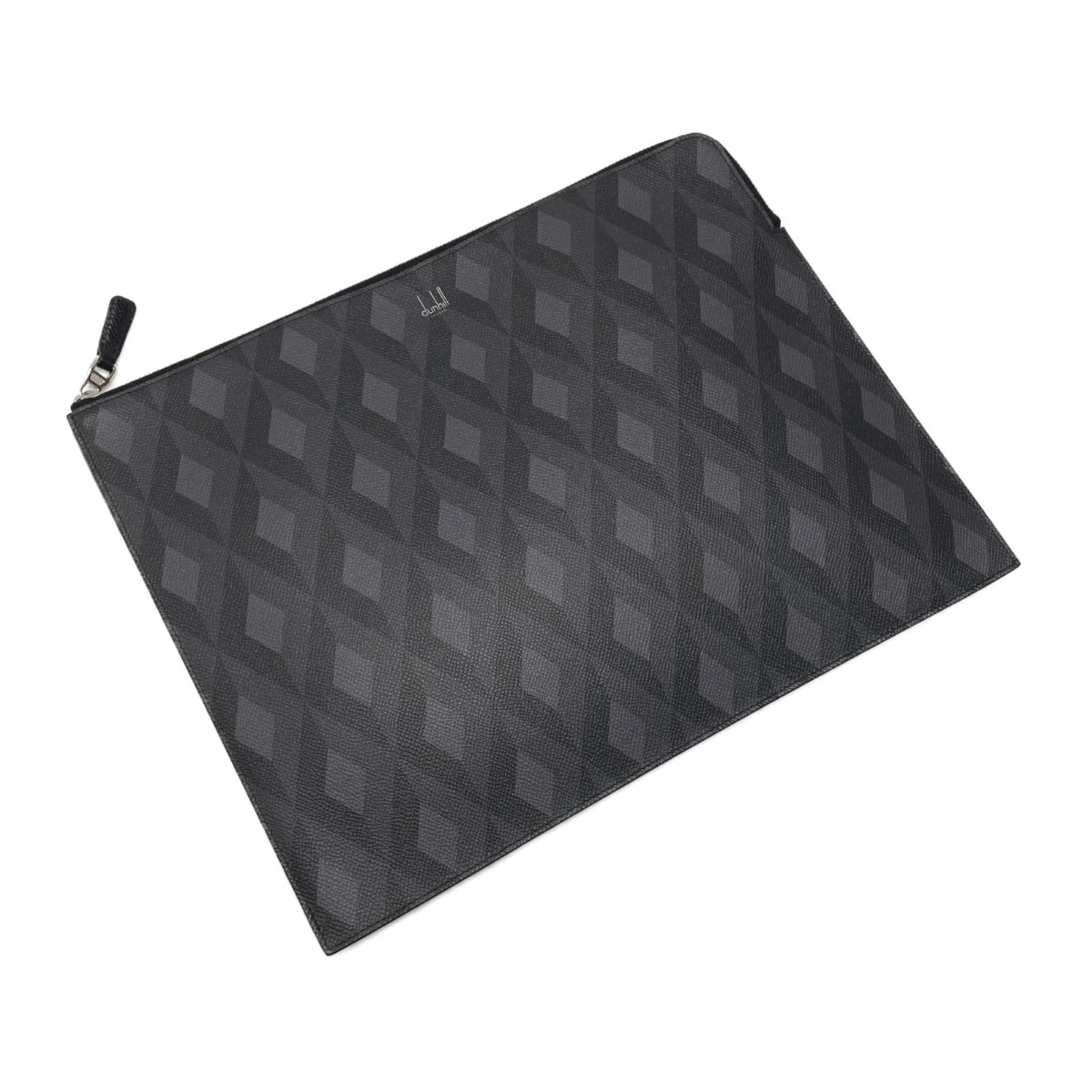 【中古】dunhill ダンヒル カドガン エンジンターンプリント セカンドバッグ グレー/ブラック クラッチバッグ 布袋有 Bランク