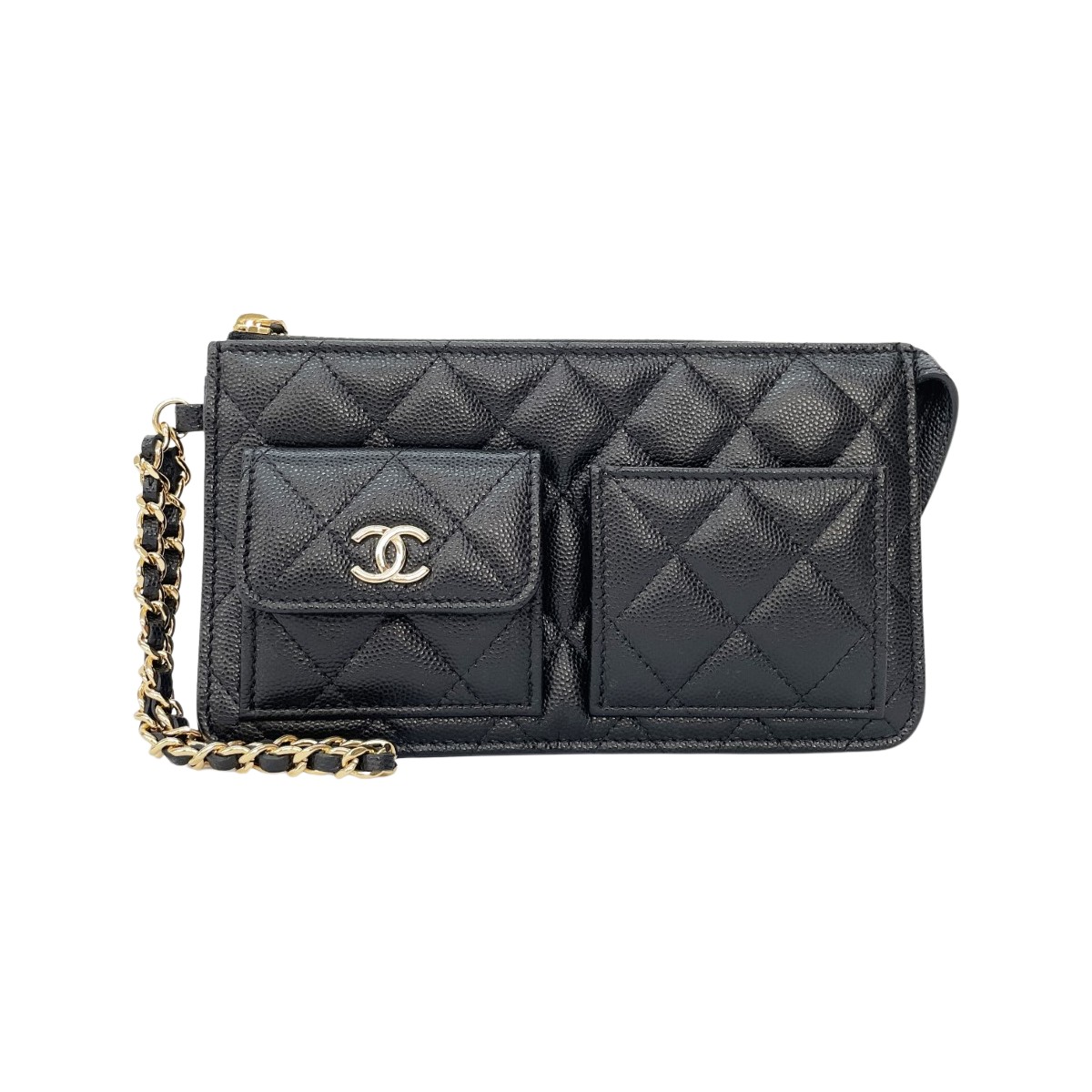 【中古】CHANEL シャネル クラッチペダル御徒面子 キャビアひと肌 マトラッセ チェーンウォレット AP3466 黒いこと A位置づける