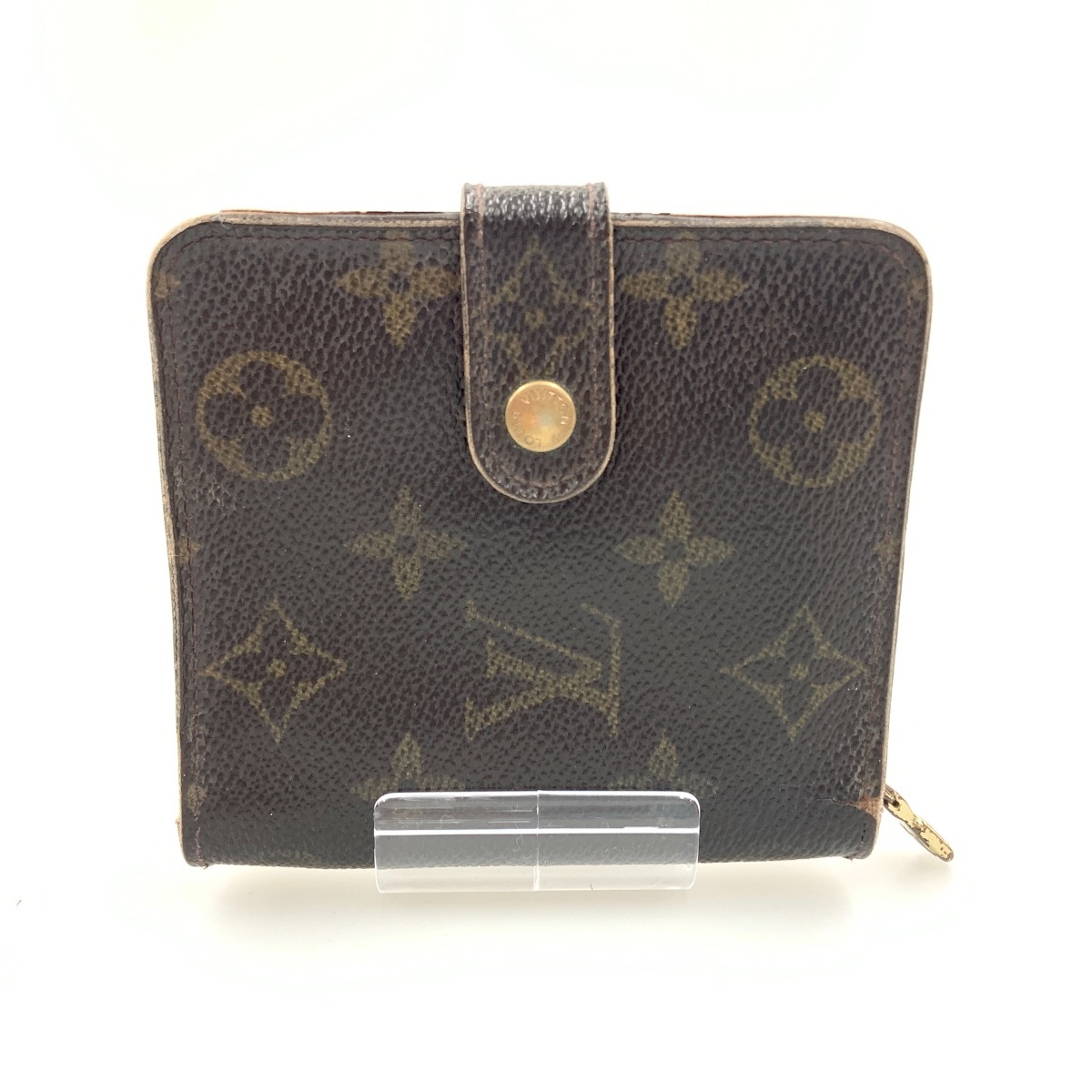 〇〇【中古】LOUIS VUITTON ルイヴィトン モノグラム コンパクト ジップ 二つ折り短財布 M61667 ブラウン Dランク