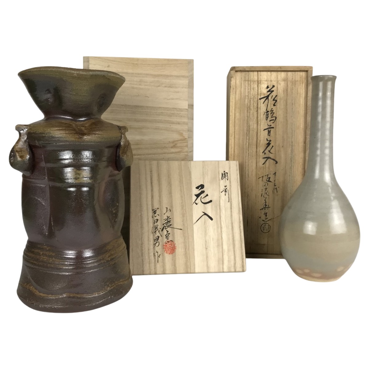備前焼 藤原雄 陶板 花のささやき ３点セット 金属プレート付き 楽天市場】作家○備前焼花入○藤原雄(作) | 共箱付 / 共裂付