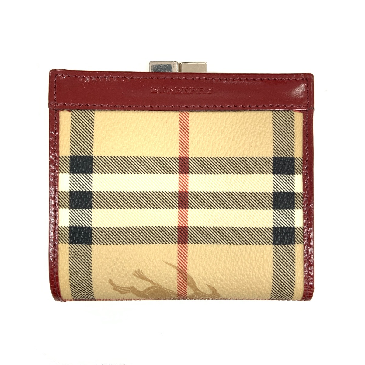 ほぼ未使用品　BURBERRY LONDON 折り財布　ノバチェック　ブラウン バーバリー 折り財布 がま口 ノバチェック レザー キャンバス