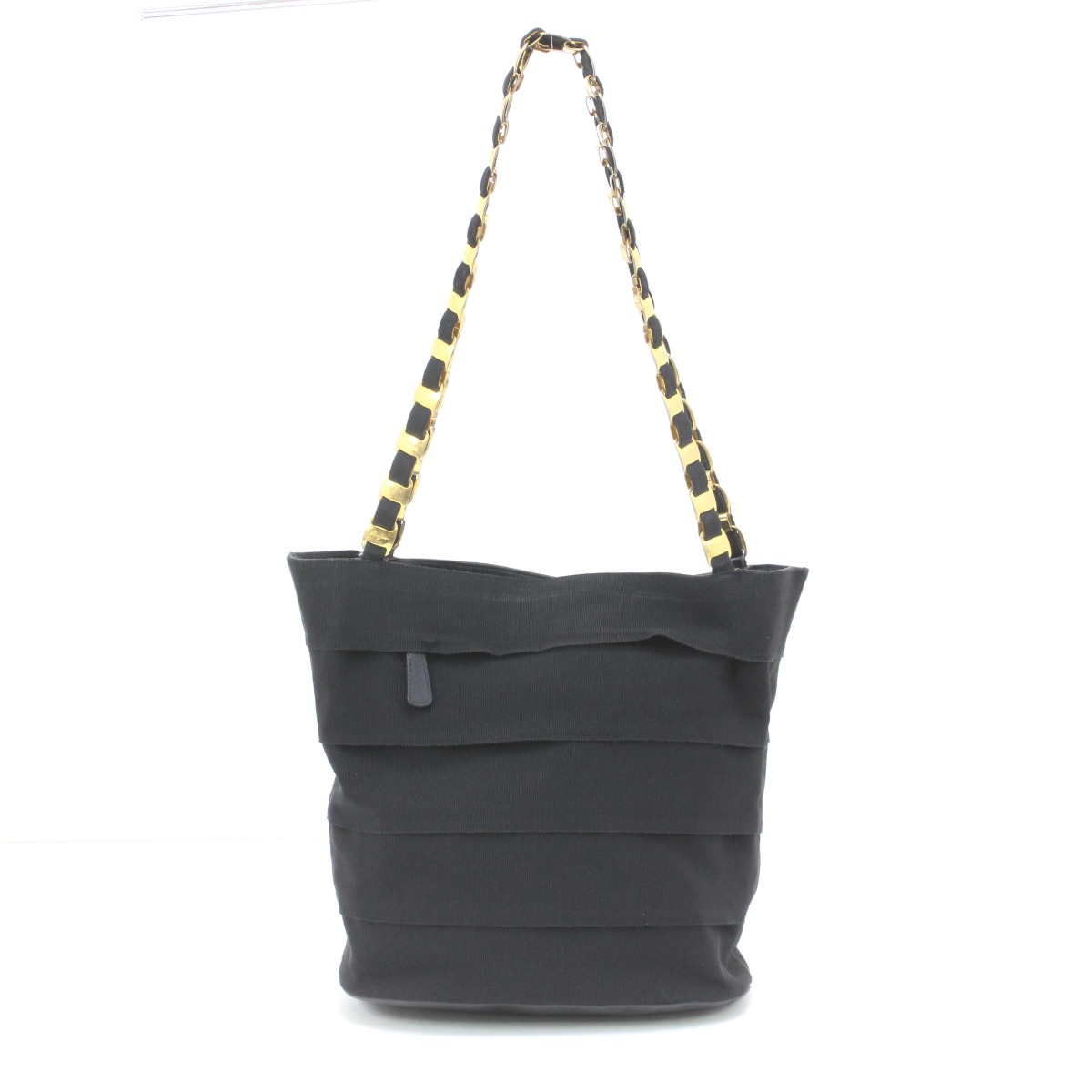 【中古】Salvatore Ferragamo サルヴァトーレフェラガモ ヴァラゴールドチェーン ショルダーバッグ 金-21.5667 黒いこと C序列付ける