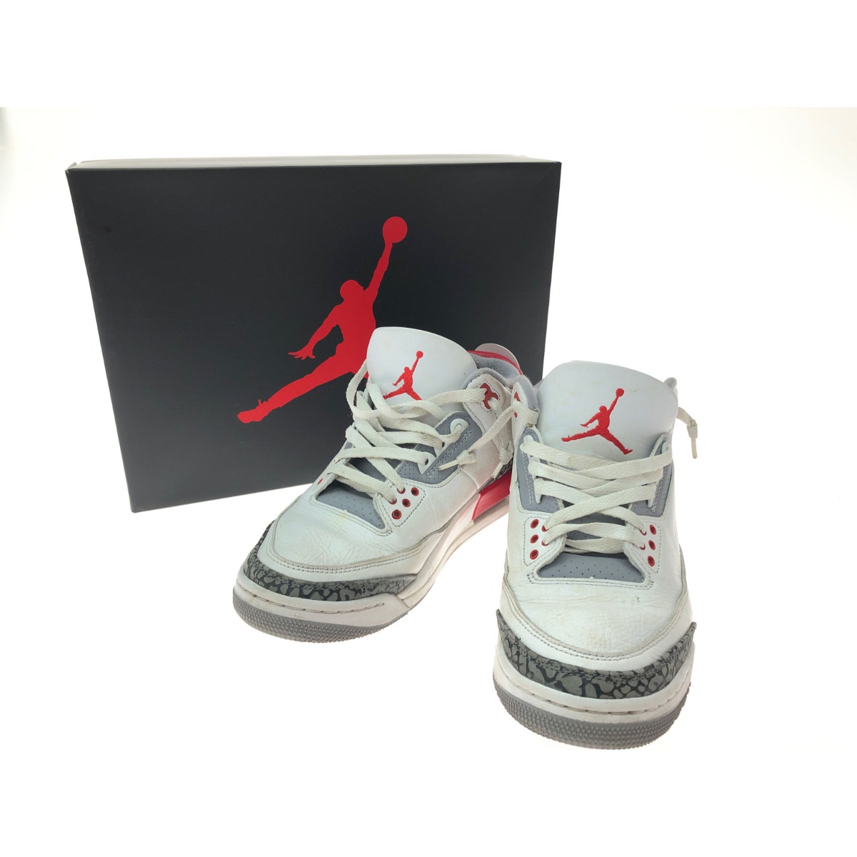 【中古】NIKE ナイキ メンズスニーカー AIR JORDAN 3 RETRO OG 26.5 ホワイト/レッド/グレー Bランク