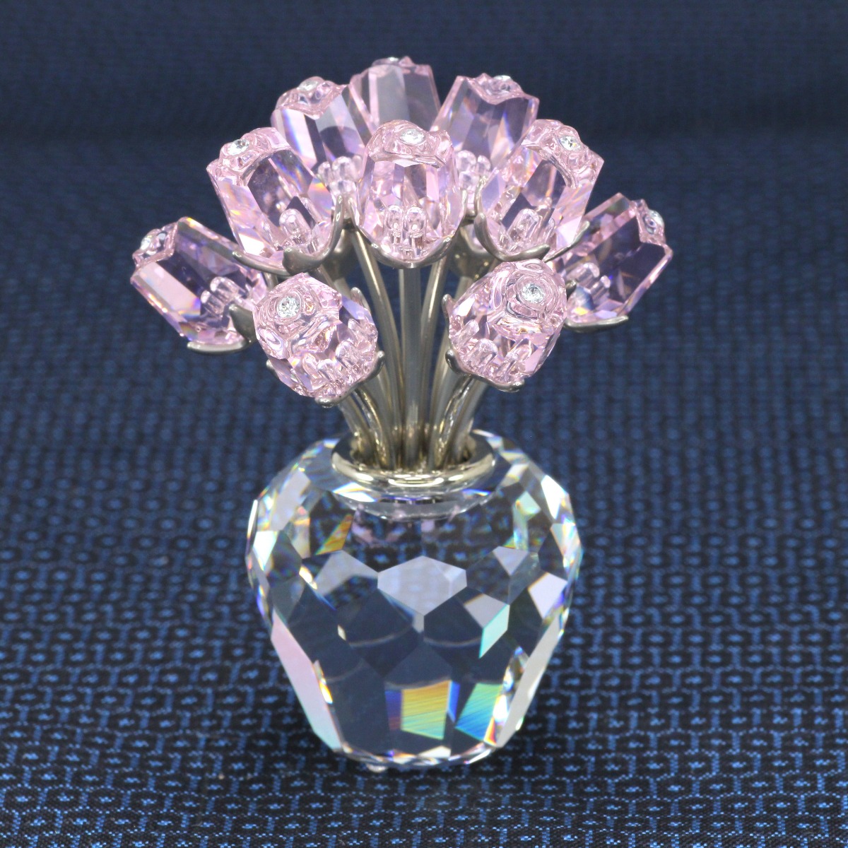 【中古】SWAROVSKI スワロフスキー 置物 ピンクローズ 12本のバラ Aランク