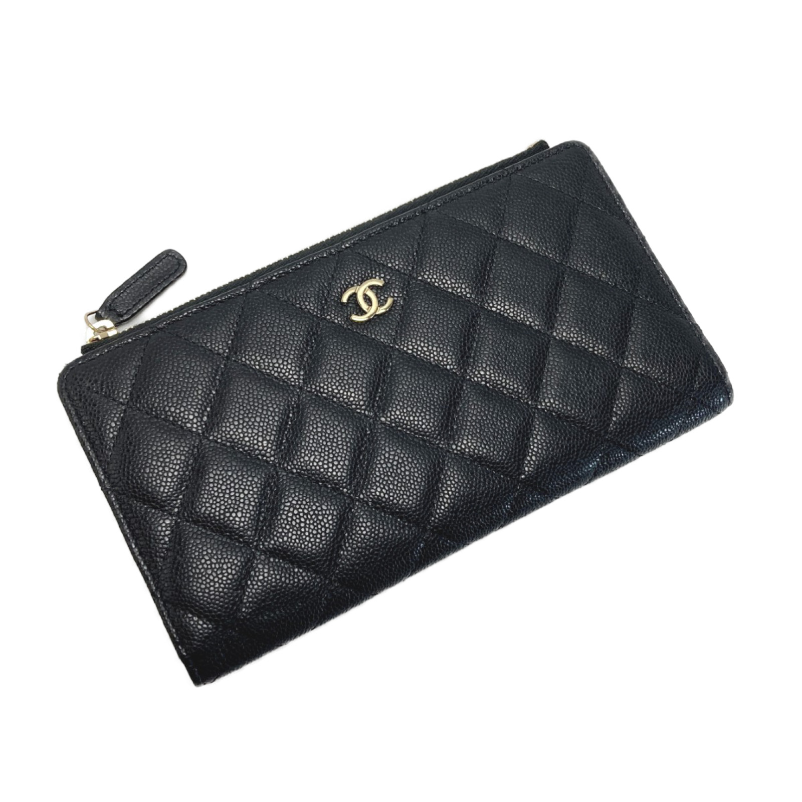 【中古】CHANEL シャネル ココマーク マトラッセ クラシック 2つ折り財布 AP3877 ブラック キャビアスキン ゴールド金具 Bランク
