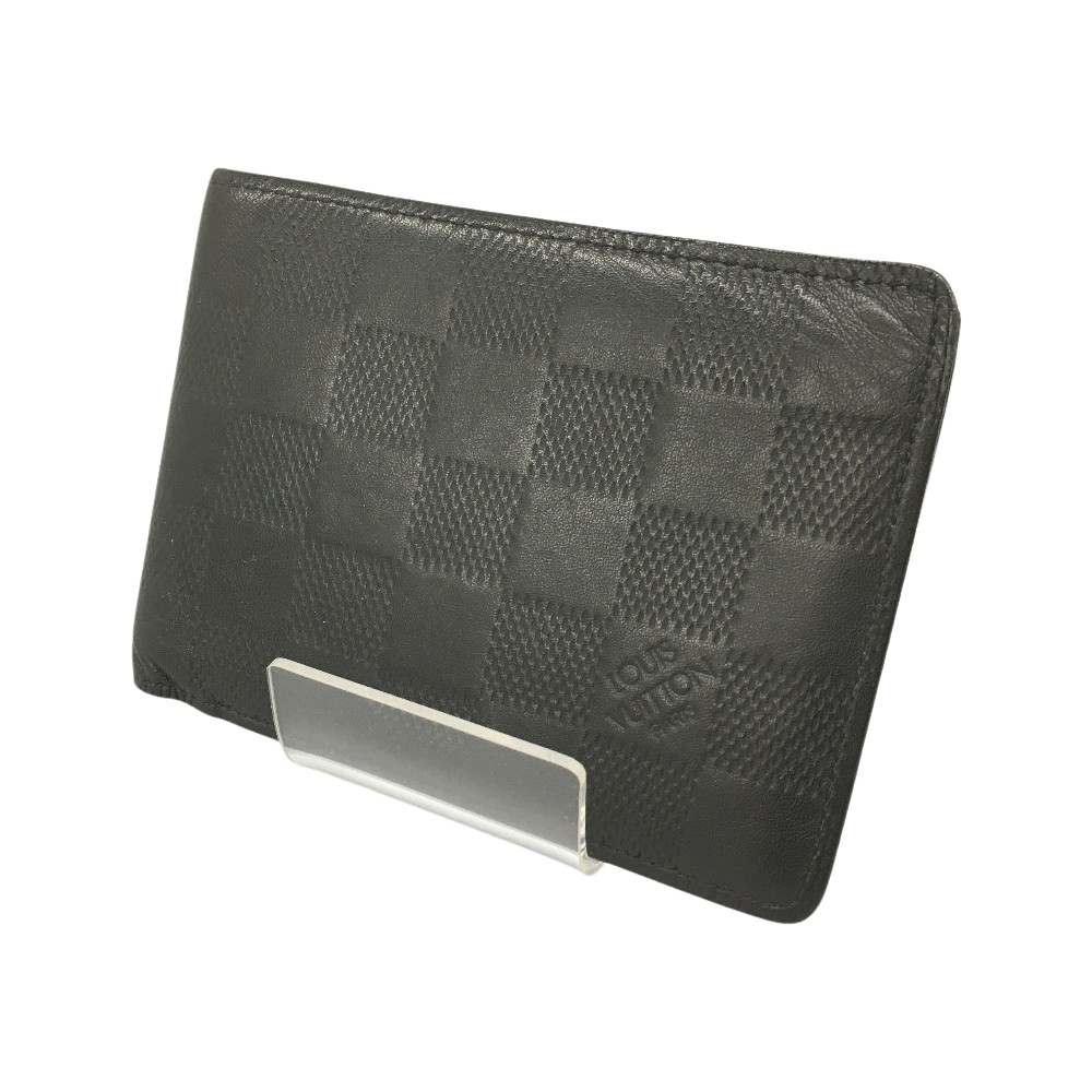 △△【中古】LOUIS VUITTON ルイヴィトン 二つ折り財布 ポルトフォイユ・ミュルティプル ダミエ・アンフィニ N63124 ブラック Cランク