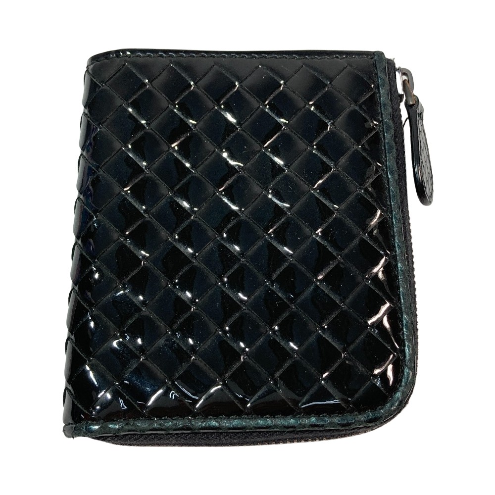【中古】BOTTEGA VENETA ボッテガヴェネタ イントレチャート ラウンドチャック札入れ  黒いこと エナメルx長蛇革 箱付 C価値づける