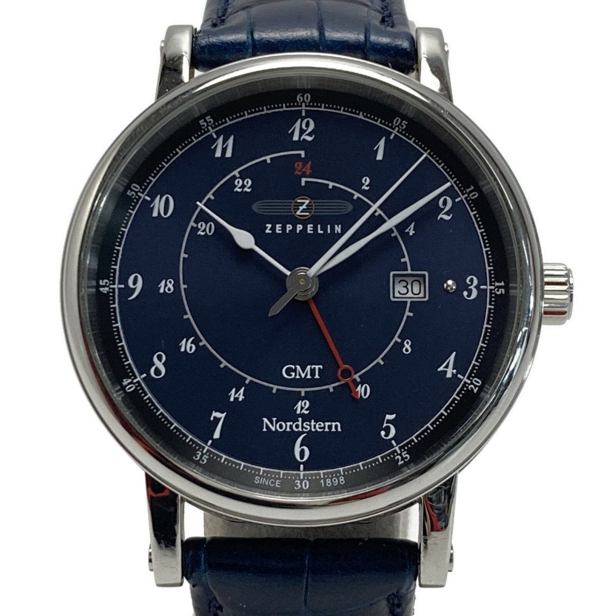 ☆☆【中古】Zeppelin ツェッペリン ノルドスタン デイト 7546 ネイビー クォーツ メンズ 腕時計 Nordstern Bランク