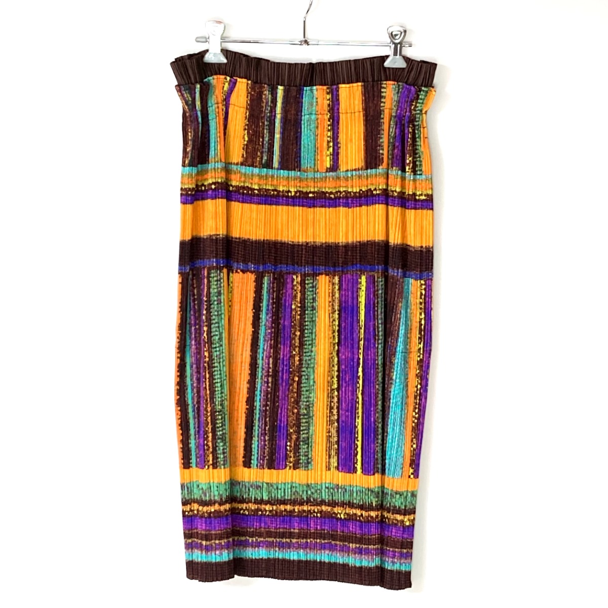 ☆☆【中古】ISSEY MIYAKE イッセイミヤケ PLEATS PLEASE プリーツスカート サイズ 5 レディース PP23-JG624 ブラウン×オレンジ Bランク