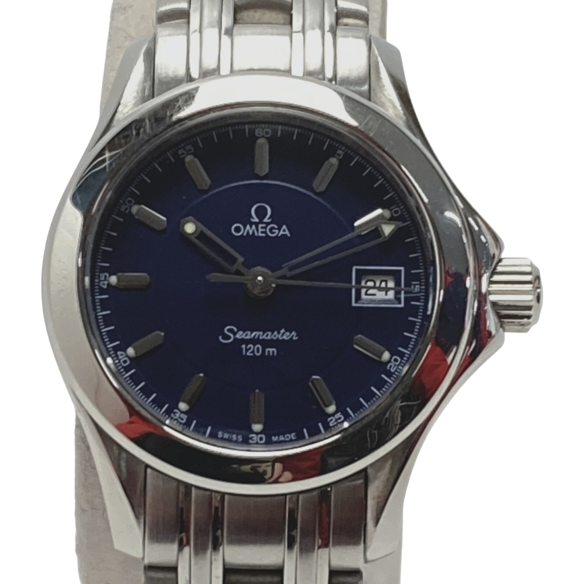 ☆☆【中古】OMEGA オメガ シーマスター120 ジャックマイヨール2001 デイト 2587.80 ネイビー クォーツ レディース 腕時計 Cランク