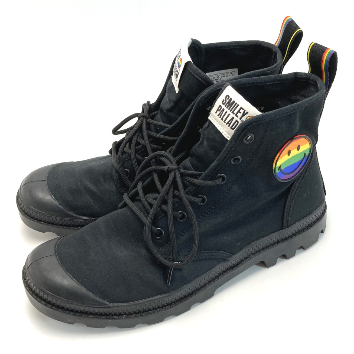 ☆☆【中古】PALLADIUM SMILEY ハイカットスニーカー レインボー 76881-008-M ブラック UK9 28cm メンズ Bランク