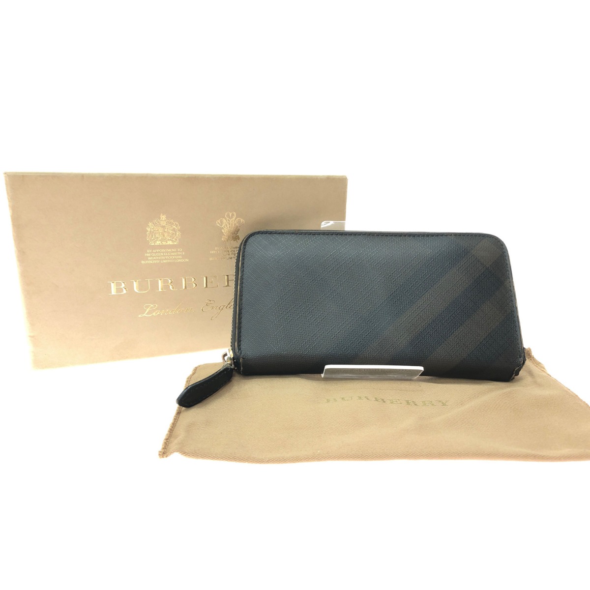 未使用BURBERRYレザー長財布　オーガナイザー　ロンドンチェック　紺　袋付き BURBERRY】バーバリー『ロンドンチェック オーガナイザー