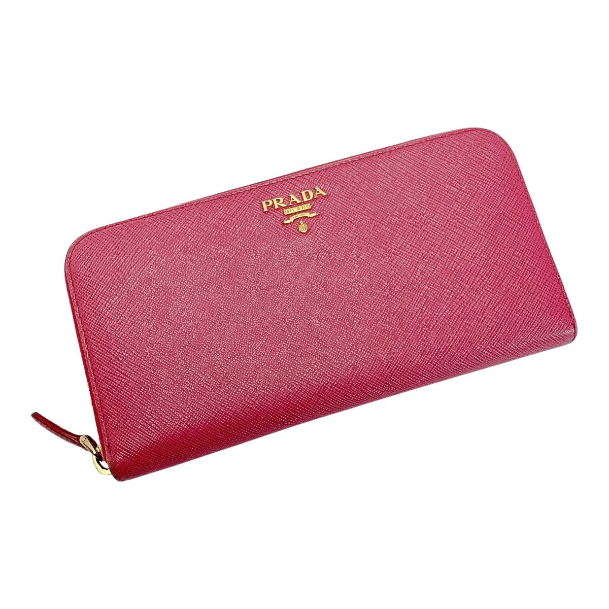 ☆☆【中古】PRADA プラダ ポルタフォグリオ ランポ ゴールドジッパー 1ML506 ピンク 財布 レディース Cランク