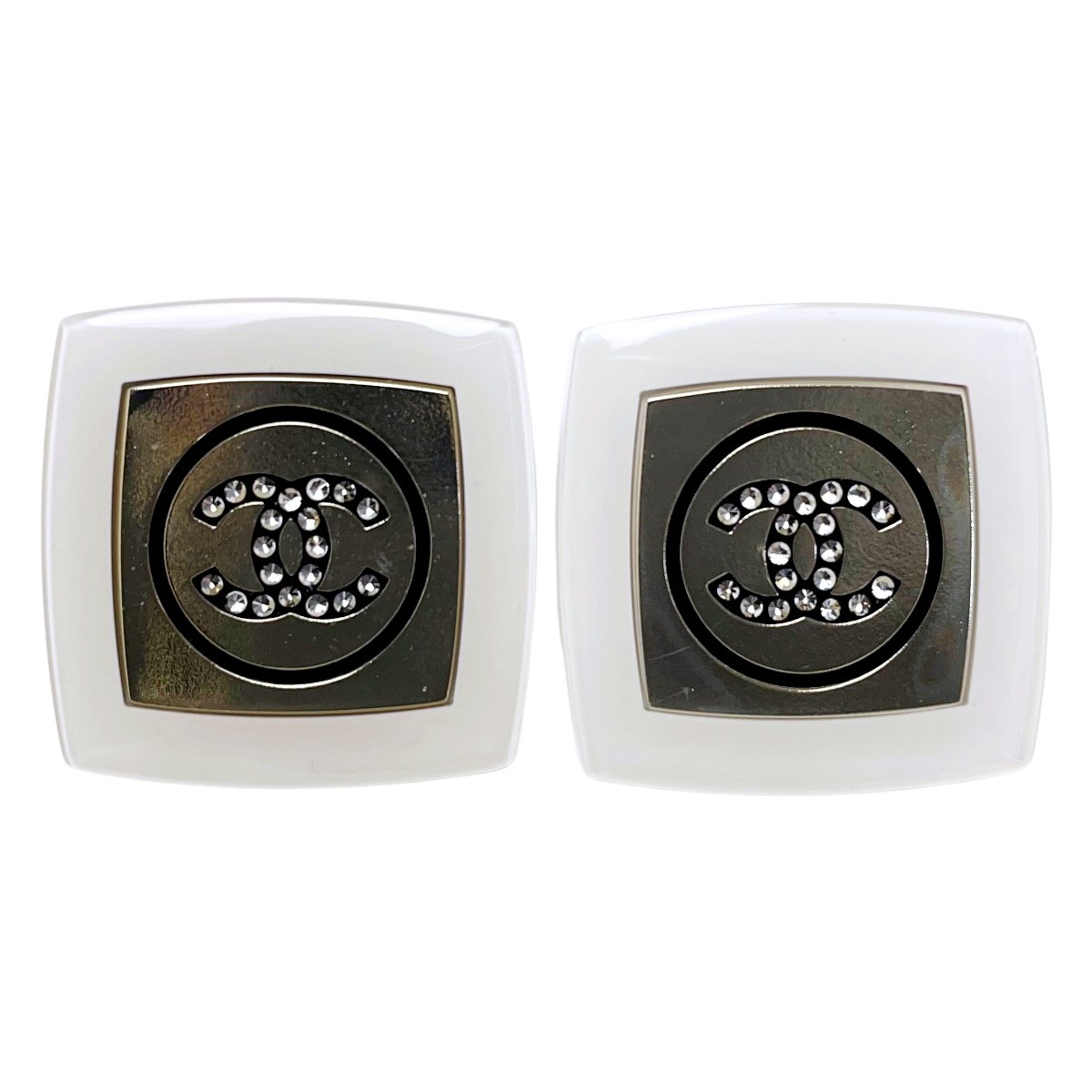 ☆☆【中古】CHANEL シャネル レジンxラインストーン ホワイト×ゴールド アクセサリー ピアス レディース Cランク