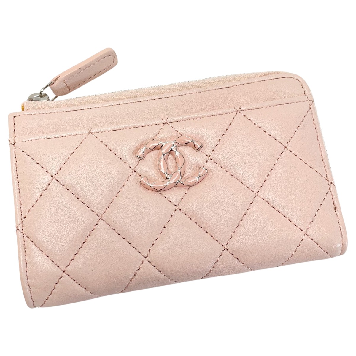 ☆☆【中古】CHANEL シャネル マトラッセ 歌留多容れもの AP3630 点火装置さくら色 ココマーク 子ヒツジひと肌 コインケース C位置づける