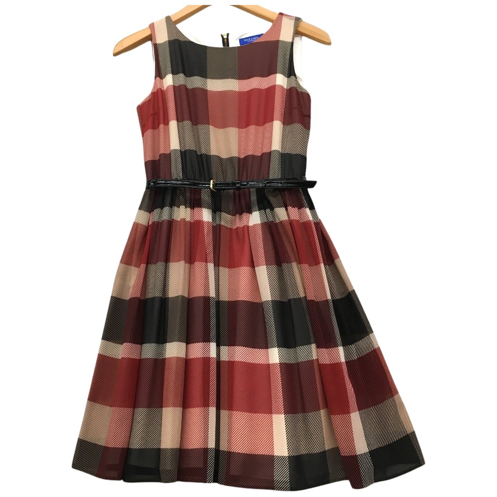 【エントリーポイント10倍|7/19 20:00-7/26 1:59】【送料無料】【中古】BLUE LABEL CRESTBRIDGE ベルト付 チェックワンピース 36 レッド Aランク|リサイクルビッグバン店