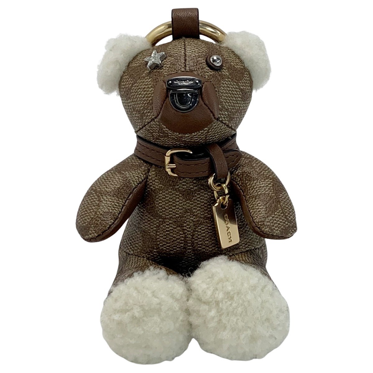 COACH コーチ テディベア クマ型レザーキーホルダー チャームブラウン 美品 コーチ COACH キーホルダー レディース キーリング バッグ