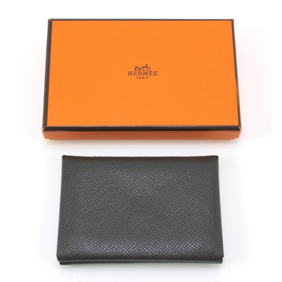 【中古】HERMES エルメス ヴォーエプソン カルヴィデュオ 名刺入れ U FM010 PM 薄墨色 B位置付ける 名刺入れ-バッグ・小物・ブランド雑貨-財布・ケース
