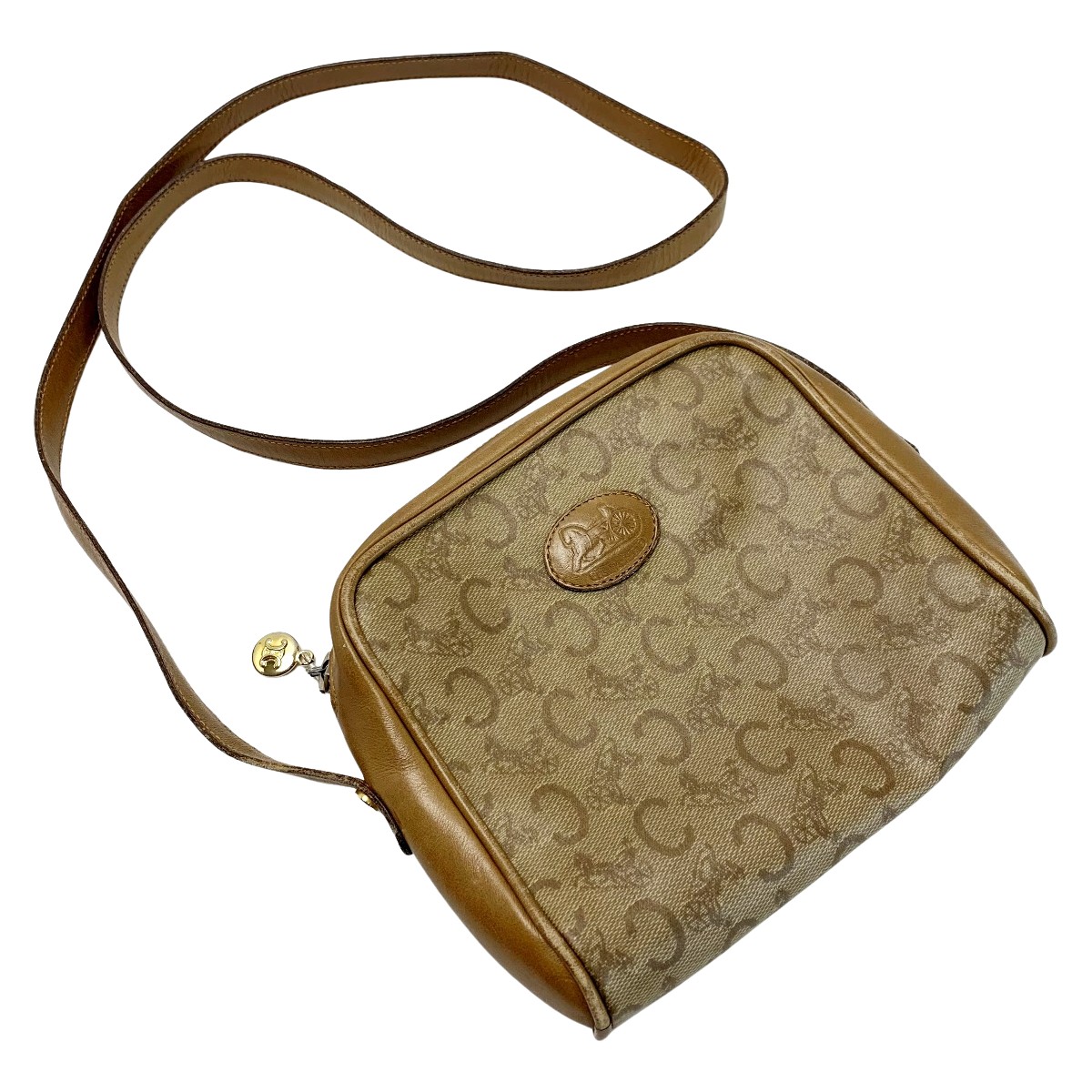 【中古】CELINE セリーヌ ヴィンテージ ブラウン ショルダーバッグ レディース ゴールド金具 Cランク