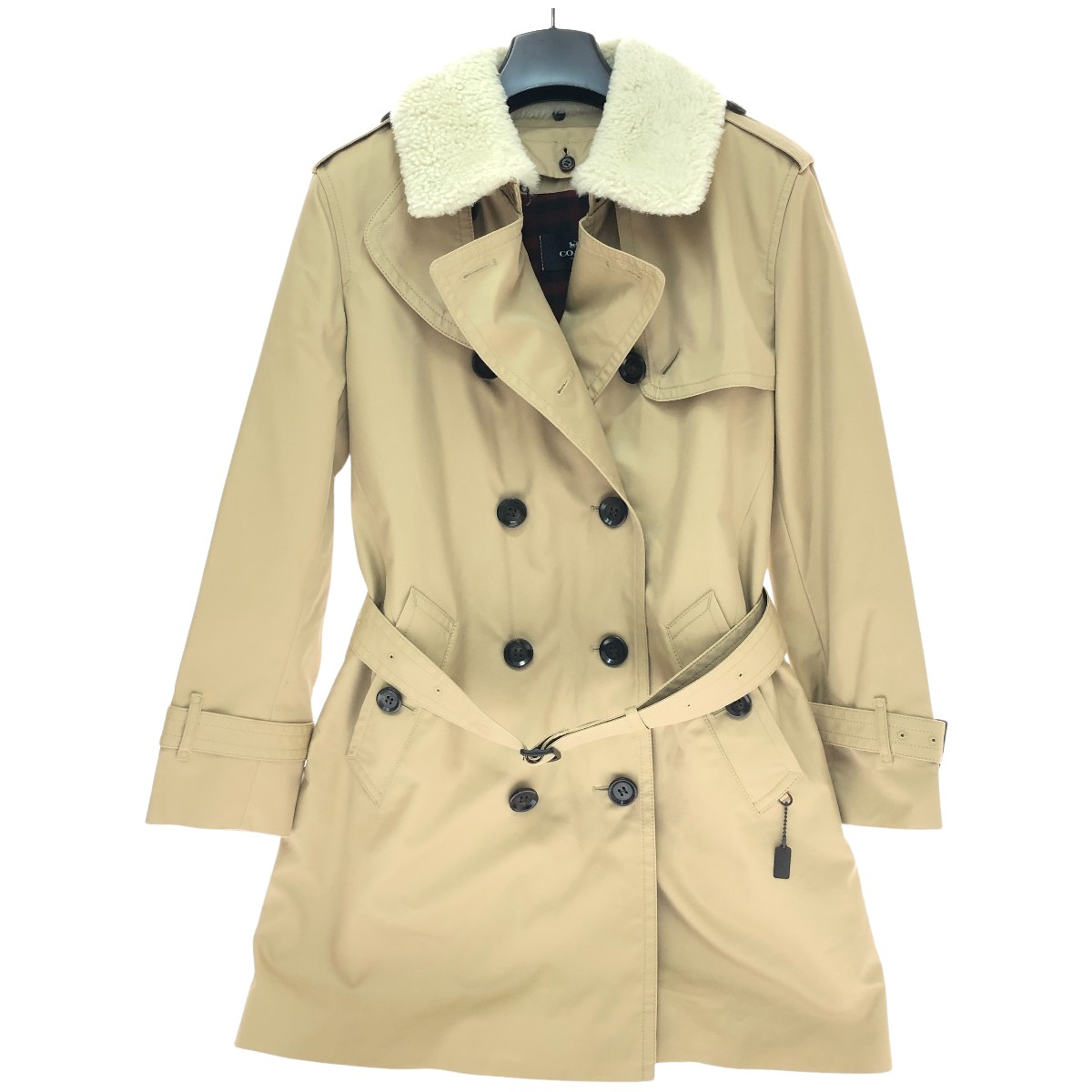 □□【中古】COACH コーチ コート トレンチコート ライナー・襟ボア付 sizeMP SIZE M F76255 ベージュ Aランク