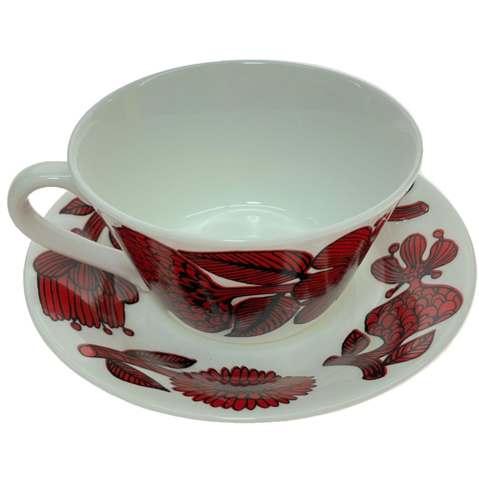 【中古】グスタフスベリ Red Aster レッドアスター ティーカップ＆ソーサー 【復刻版】1P Aランク