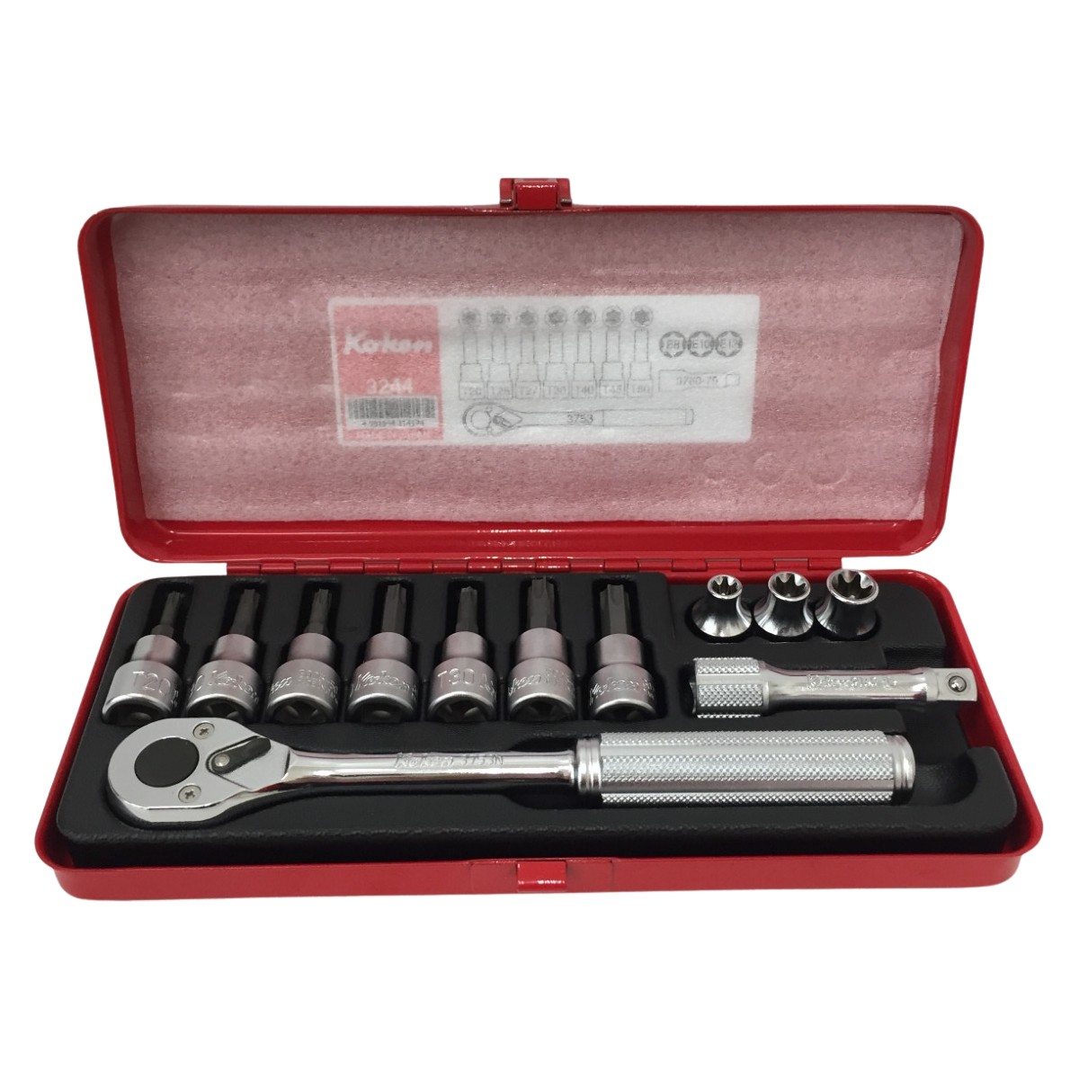 △△【中古】ko-ken 3/8SQ ソケットセット レンチ付 3244 レッド Aランク