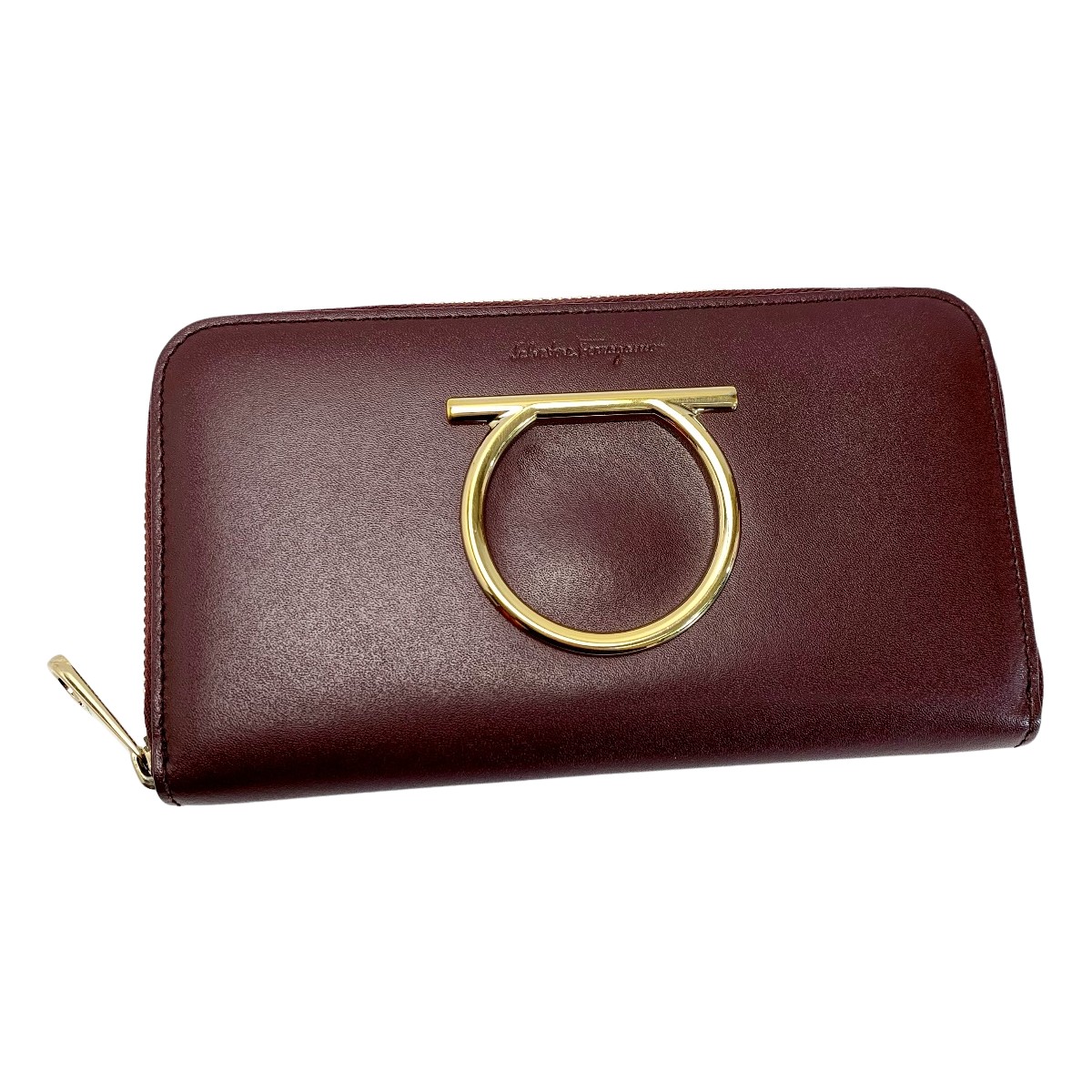 【中古】Salvatore Ferragamo サルヴァトーレフェラガモ レザー JL-22 D291 ダークインディゴ 長財布 レディース ゴールド金具 Cランク