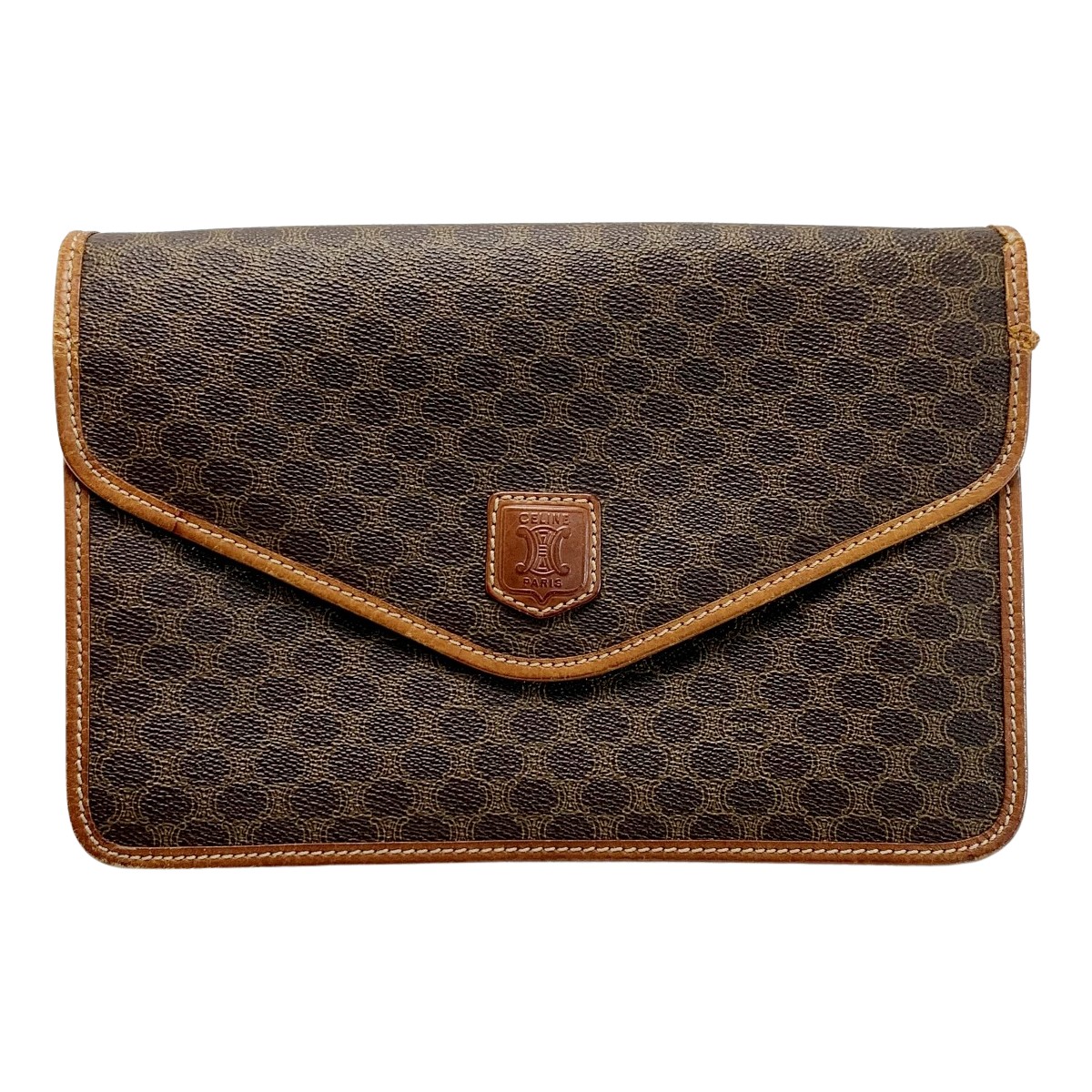 【中古】CELINE セリーヌ マカダム柄 PVC ヴィンテージ ブラウン クラッチバッグ Cランク
