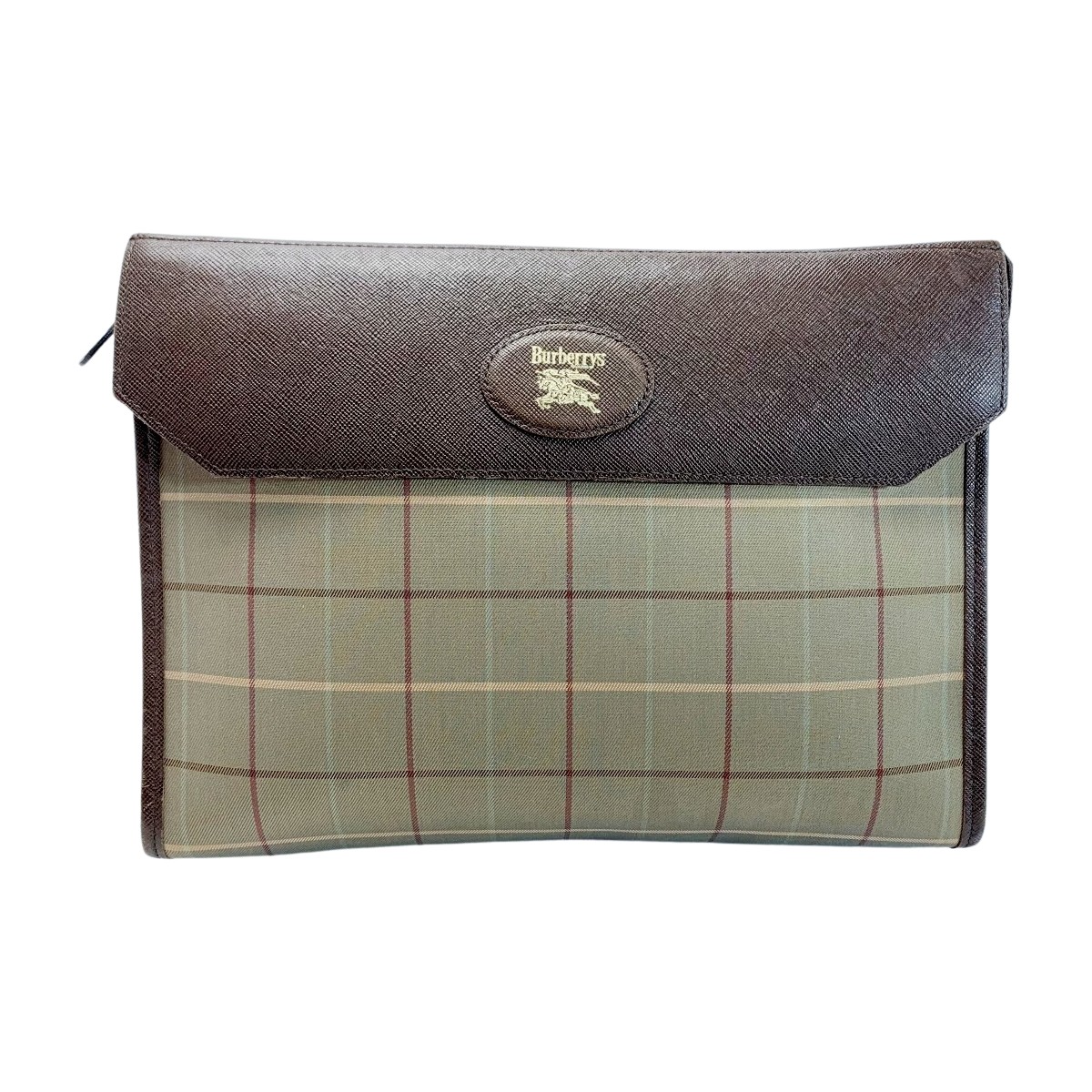 ☆☆【中古】Burberrys バーバリーズ チェック柄 キャンバス×レザー オリーブ セカンドバッグ クラッチバッグ Cランク