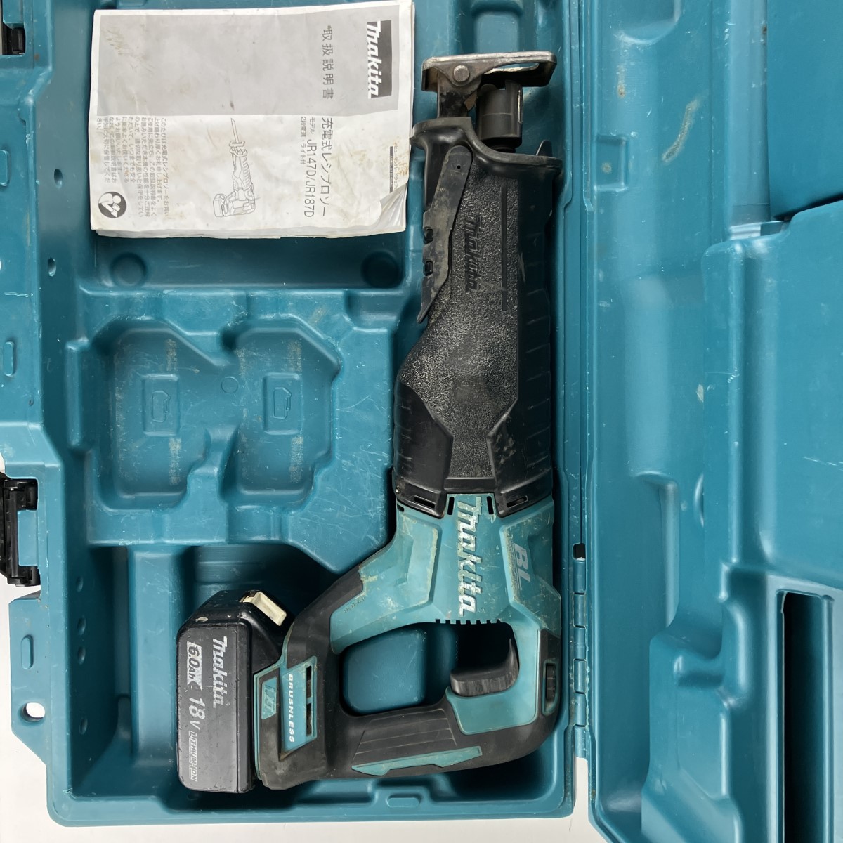 ЗЗ【中古】MAKITA マキタ 18v 充電式レシプロソー バッテリーx1 ケース付 JR187D ブルー Cランク