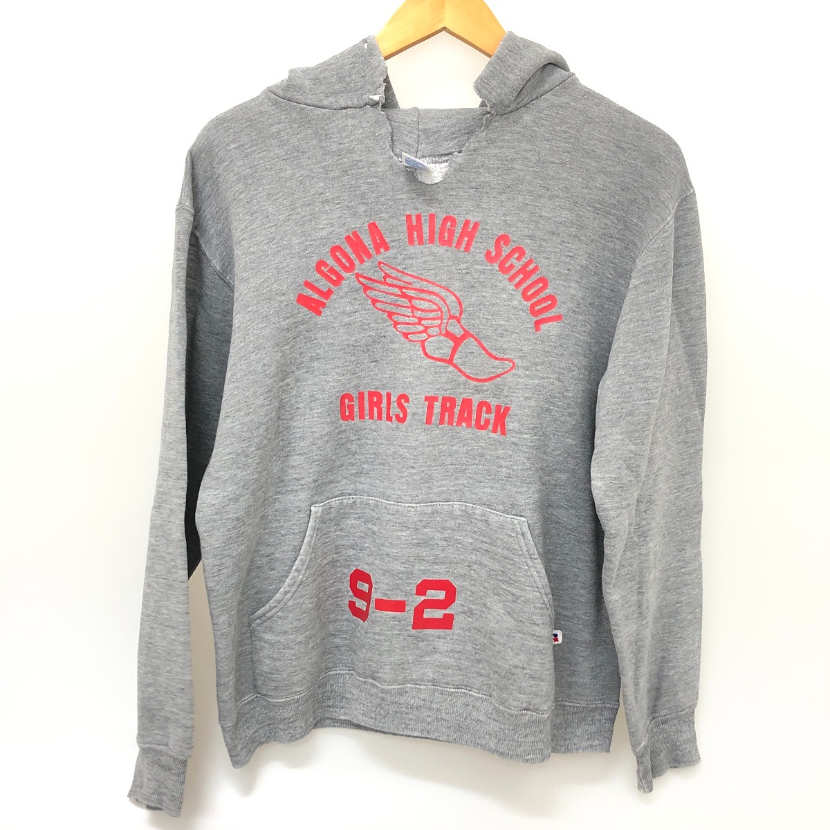 □□【中古】90s RUSSELL パーカー プルオーバーパーカー 古着 SIZE M ライトグレー Cランク