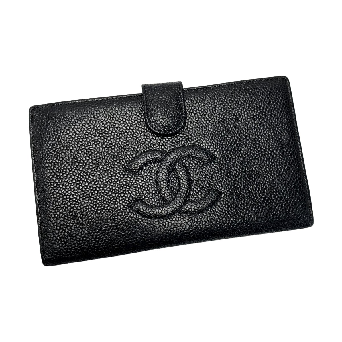 シャネル　がま口　コンパクト財布 CHANEL シャネル チェーン付二つ折がま口財布 ホワイト ゴールド