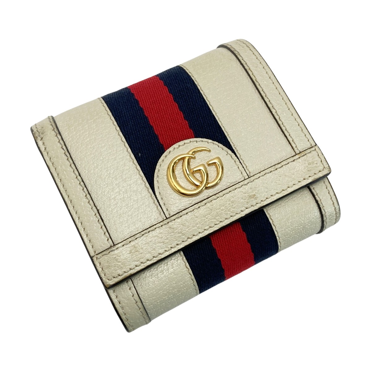 ☆☆【中古】GUCCI グッチ オフィディア 2つ折り財布 シェリーライン 598662 アイボリー コンパクトウォレット レザー Bランク