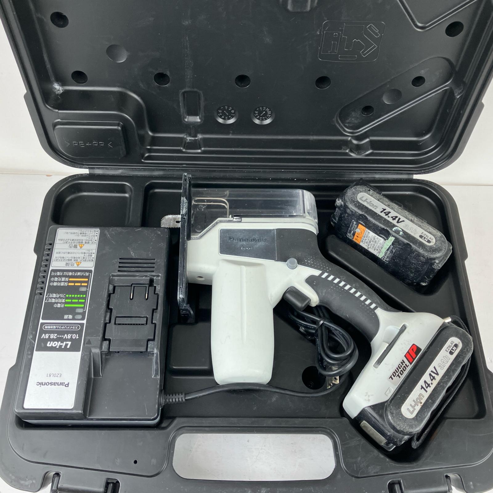 ЗЗ【中古】Panasonic パナソニック 14.4v 充電式角穴カッタ 充電器 バッテリー&times;2 ケース付 EZ4543 グレー Cランク｜リサイクルビッグバン店
