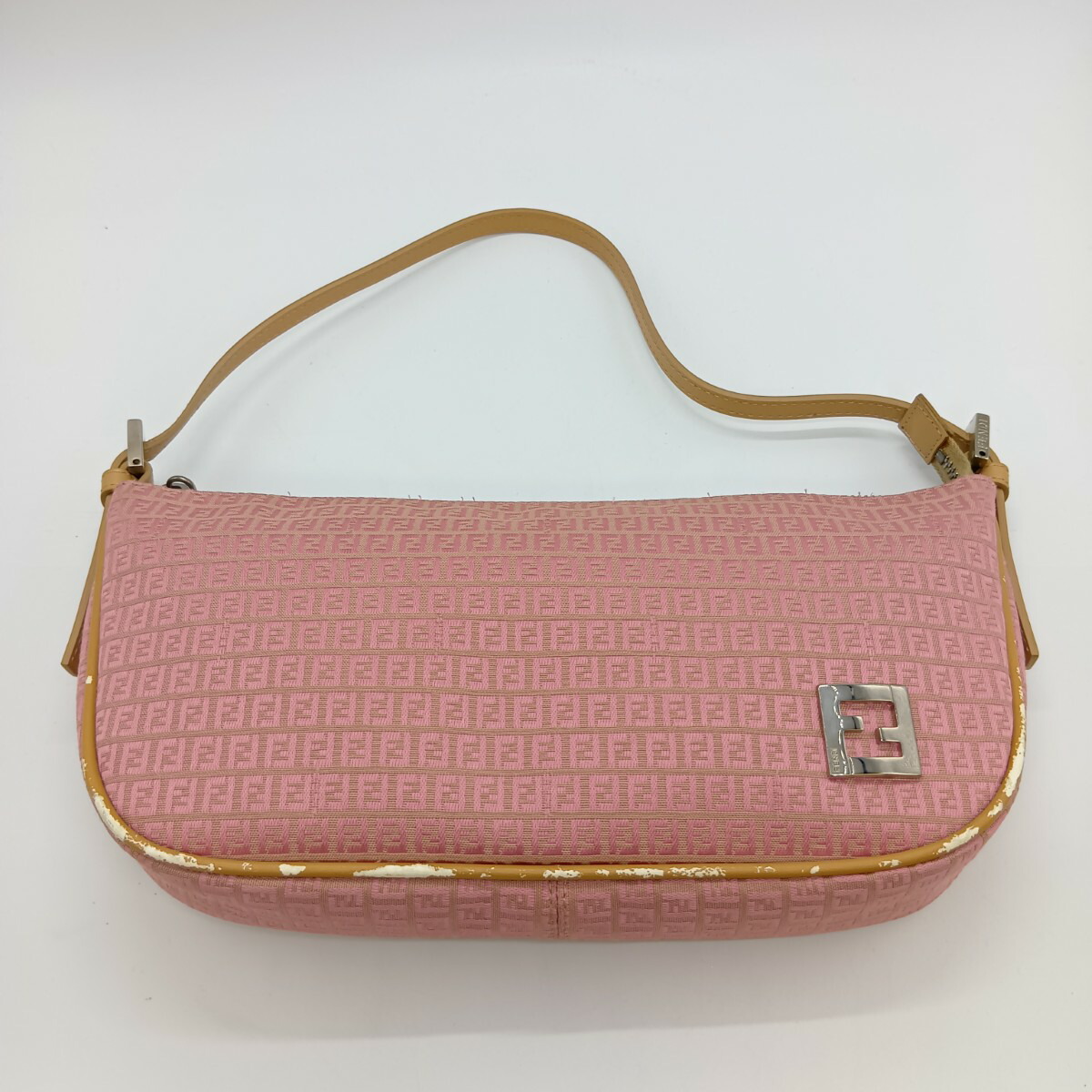 【美品】フェンディ アクセサリーポーチ レザー×キャンバス FF柄 ピンク系 美品】フェンディ アクセサリーポーチ レザー×キャンバス FF柄