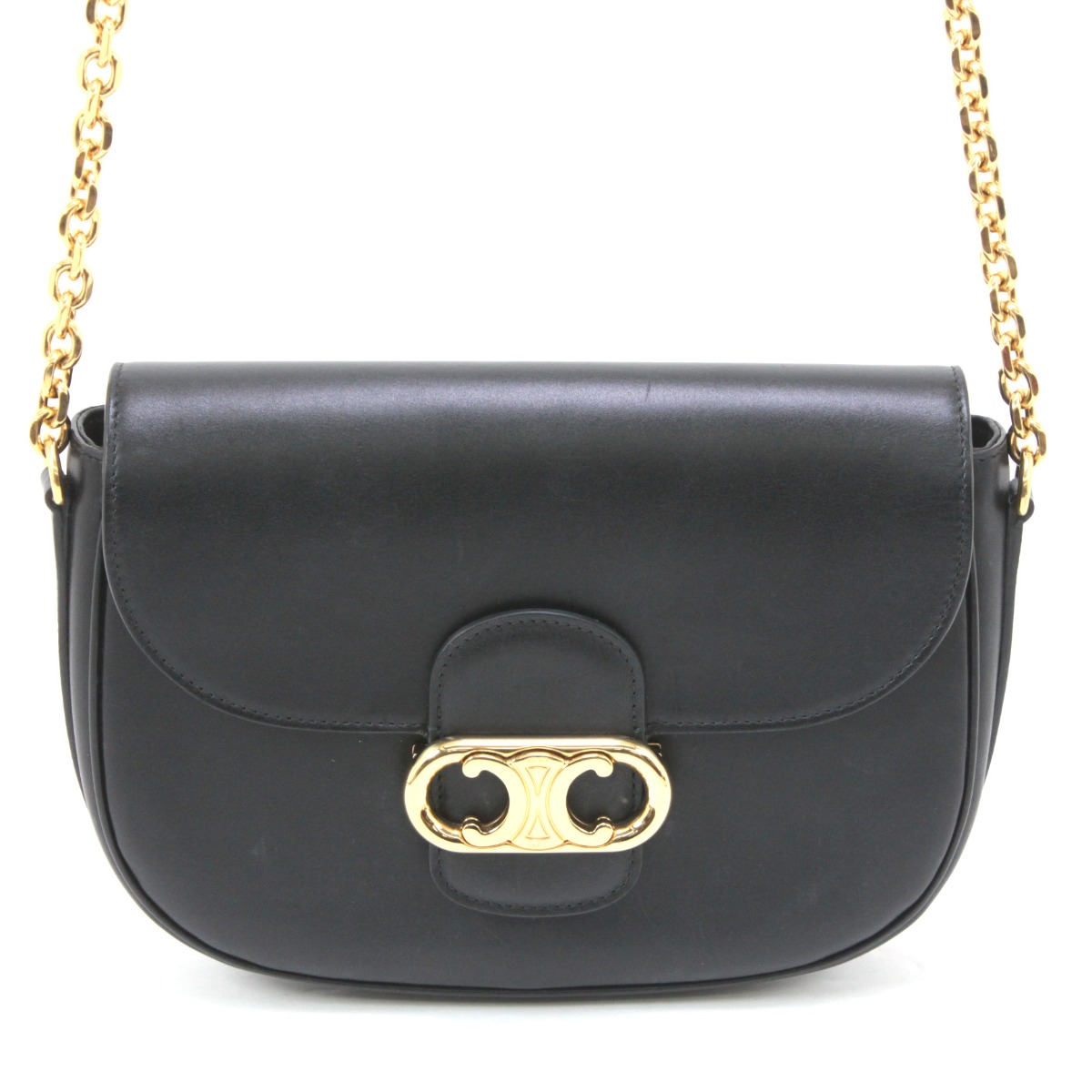 【中古】CELINE セリーヌ トリオンフチェーン ショルダーバッグ ブラック Bランク