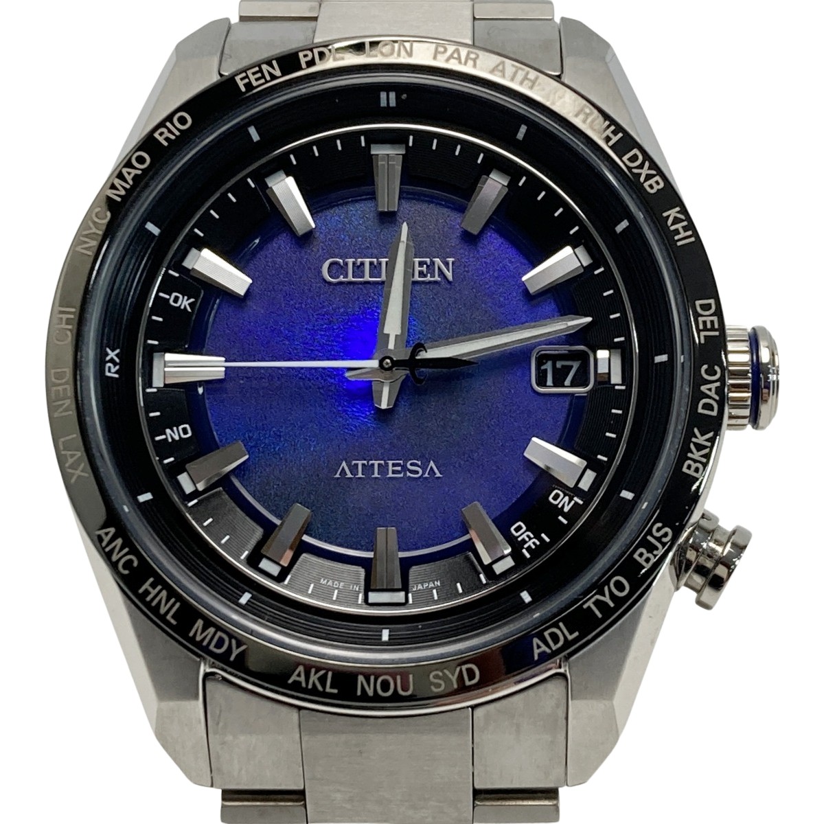 ☆☆【中古】CITIZEN シチズン アテッサ ACT Line UNITE with BLUE CB0288-65L 青み 電磁波ソーラー メンズ ウオッチ 箱有 B序列付ける