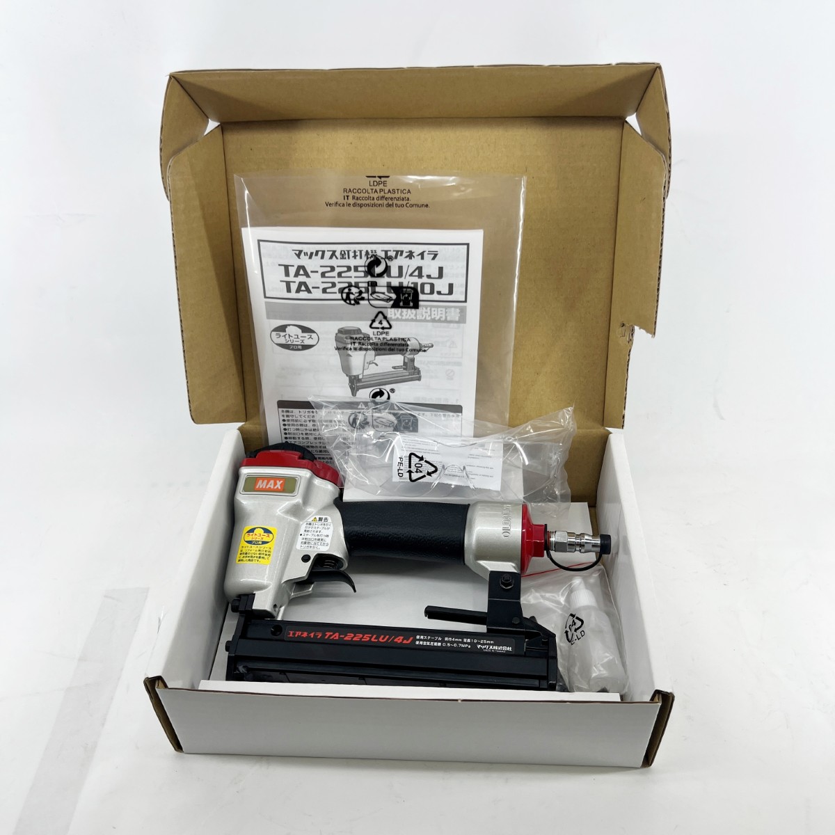 〇〇【中古】MAX マックス エアツール エアネイラ 常圧 TA-225LU/4J レッド 未使用品 箱有 Sランク