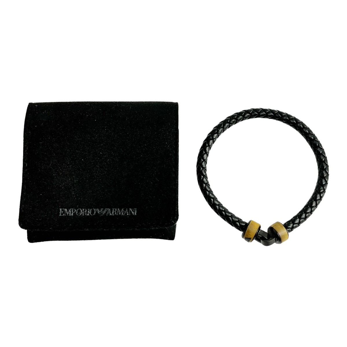 ◆◆【中古】EMPORIO ARMANI エンポリオアルマーニ ブレスレット レザー×ウッド ブラック Bランク